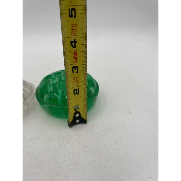 Green Vaseline Uranium & Clear Vintage Glass Flower Frog Set - Picture 5 of 7